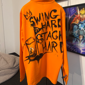 “Swing Hard. Stack Harder.” – Hand-Painted Bitcoin Long Sleeve (1/1 Wearable Art, XXL)