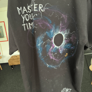 “Master Your Time – Enjoy” – Hand-Painted HODL T-Shirt (1/1 Wearable Art, L)